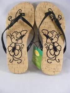 Womens Flip Flops Thong Sandals 1 1/2 Heel Black  