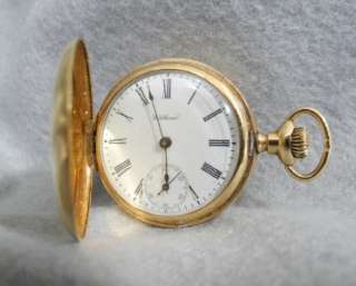 Fine Antique Waltham 14k Solid Gold Hunter Pocket Watch w/ diamond ~ c 