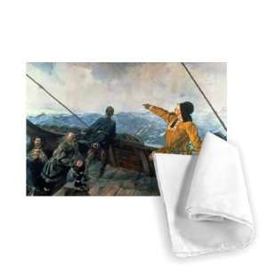  Leif Eriksson (10th century) sights land in   Tea Towel 