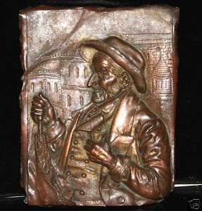 Antique Vintage Copper finish wall plaque Bust signed  