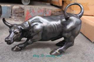 Medium Size Bronze Black Wall Street Bull OX Statue Figure 8long 