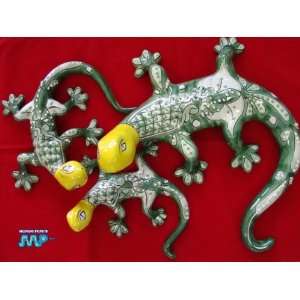  MEXICAN Talavera Ceramic Iguana Set of 3 MEXICO Folk Art [Vivrant 