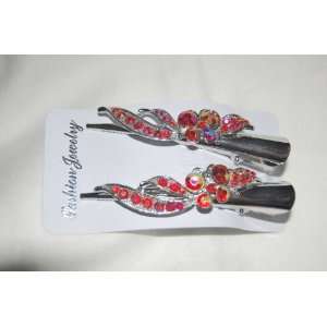  Red 2 Jeweled & Flower 3 Silver Alligator Clips Beauty