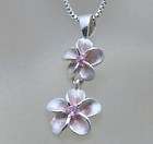 Silver Hawaiian Plumeria Pendant 16 Necklace Sterling 925 Pink 