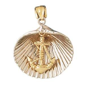  14kt Gold Two Tone Shell With Anchor Pendant Jewelry