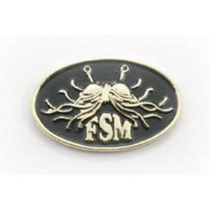  Oval Flying Spaghetti Monster Lapel Pin   gold and black 