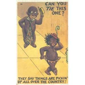    Can You Tie This One Black Americana Postcard 
