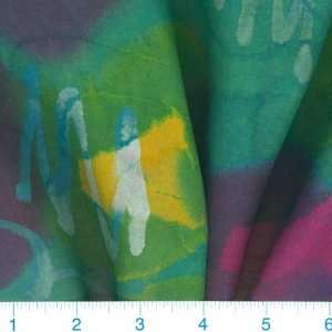 45 Wide Rayon Batik Squiggles Green/Yellow/Fuschia Fabric By The 