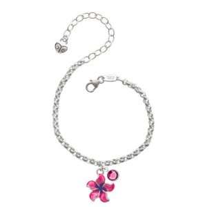 Hot Pink and Purple Plumeria Flower Silver Plated Brass Charm Bracelet 