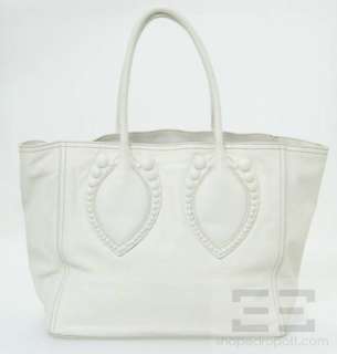 Azzedine Alaia White Pebbled Leather Beaded Tote Bag  