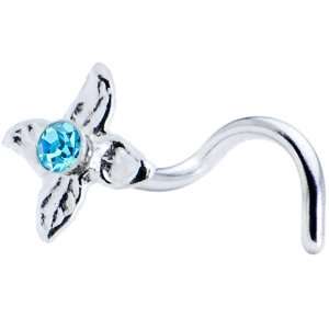  Sterling Silver Aqua Four Petal Flower Nose Ring Made with 