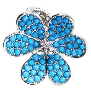 Turquoise Six Petal Crystal Flower Stretch Ring Jewelry