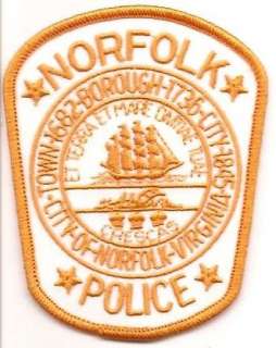 This is a patch from the Norfolk Police, Virginia. Size 3.2 x 4 