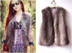 New Fashion Women Vintage Celeb Faux Fur Vest one size  