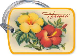 Vintage Art HAWAIIAN LUGGAGE TAG Hibiscus Flower HAWAII  