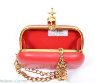 ALEXANDER McQUEEN DAGGER SKULL MILITARY CHAIN RED LEATHER CLUTCH BAG 