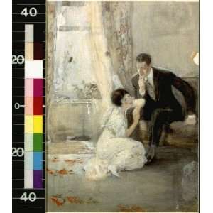 Young woman sitting on the floor at the feet of a man on a 
