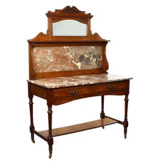 Victorian Antique Art Nouveau Pollard Oak Marble Table Washstand x 