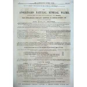  1875 Advert Apollinaris Natural Mineral Water London