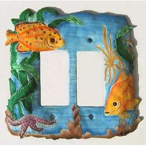 Gold Tropical Fish   Double Rocker Switchplate Cover   Hand Painted 