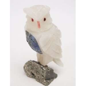  Natural Gemstone White Aragonite Owl Carving Figurine 3.5 