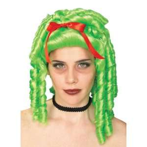  Little Bo Freak Green Curly Hair Wig with Red Bow Office 