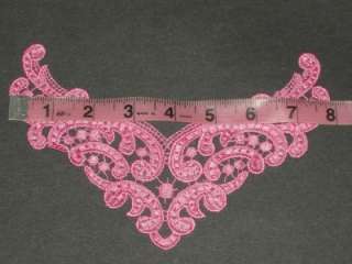 VENISE LACE YOKE PINK EMBROIDERED APPLIQUE 5 x 7 3/4  