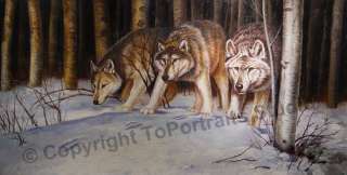 Wolf Pack In Snow   Original Oil Art Painting On Canvas  