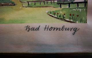 Vintage 1956 Germany Folk Art Painting Bad Homburg Town signed  