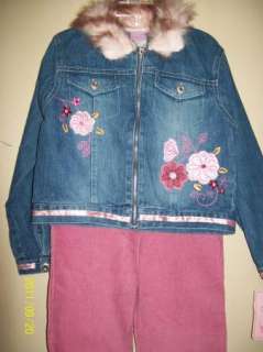   Girl Fur Collar Denim Jacket + Corduroy Pants + L/S Top Outfit 6X NWT