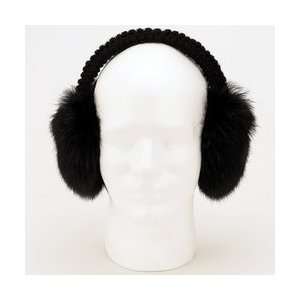 Arielle Genuine Rabbit Fur Earmuffs Black Keep Warm Knit Wrap One Size 