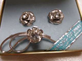 Vintage Amco Diamond Cut Spinel 14K Posts Brooch Pin Earrings Demi Set 