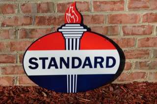OLD STYLE STANDARD AMERICAN MOTOR OIL & GAS TORCH STEEL FLANGE SIGN 