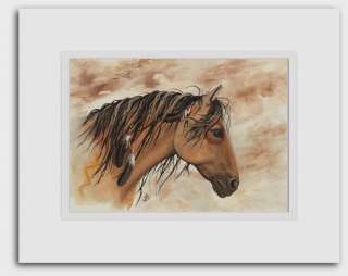 Majestic Mustang Native American Feathers Horse ArT   Double Mat 5x7 
