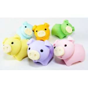    NEW 6 Colors Pig Farm Animal Japanese Erasers 