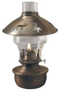Antique Bronze Finish Lamp With Moose & Pine Tree Silhouette Cut Outs 