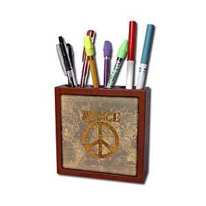   Brown World Peace Map  Inspiratinal Art   Tile Pen Holders 5 inch tile