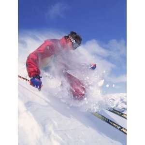  Skier Kicking Up Snow, Crested Butte, CO Photographic 