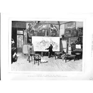  1882 SCENE PAINTER WORK ART STUDIO PAINTINGS PICTURES 