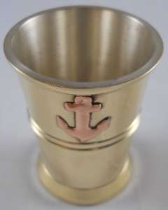 Brass Shot Glass with Anchor in Wooden Box Bar Glasses  
