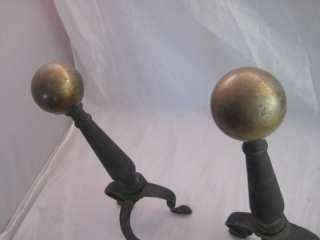 Vintage Cast Iron Brass Andirons  