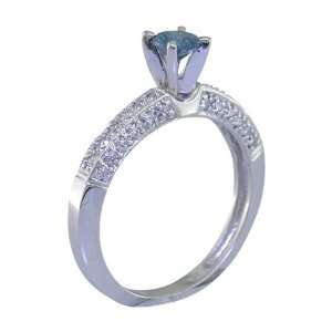  0.55 Ct. Blue Diamond Engagement Ring With Accent Diamonds 