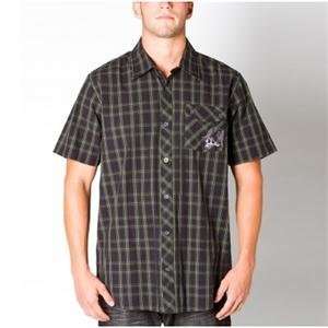   Mulisha Sanction Button Up Shirt   Medium/Black/Green Automotive