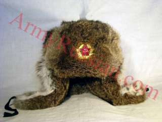 Russian Gift Soviet Military Red Star Badge Rabbit Fur Fluffy Bomber 