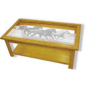 Coffee Table With Chincoteague Horse Etched Glass   Chincoteague Horse 