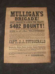 Mulligans Brigade $402 Bounty Civil War Poster  