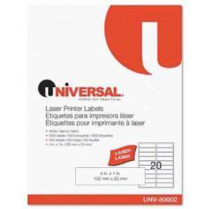 Universal Laser Printer Permanent Labels, 4 x 1, White, 5000 per Pack