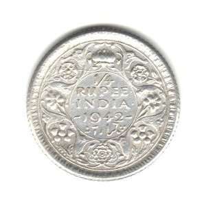  1942 India 1/4 Rupee Coin KM#546   50% Silver Everything 
