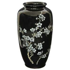 14 Flower Blossom Tung Chi Vase in Black Patio, Lawn 