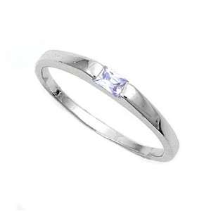 Sterling Silver Baby Ring with Lavender CZ   2mm Band Width   1mm Face 